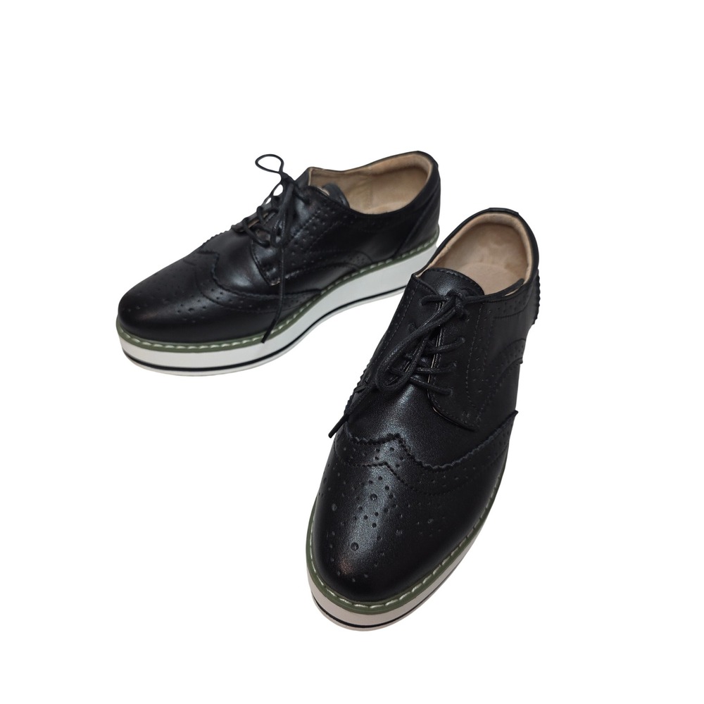Black Wingtip Platform Oxford Brogue‎ Shoes Dadawen Chunky White Sole EU 39 US 8